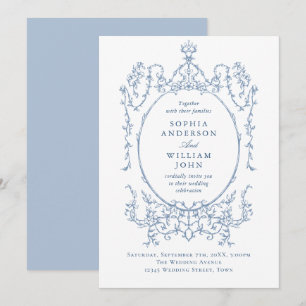 Elegante Victoriaans  Floral Dusty Blue Wedding Kaart