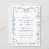 Elegante Victoriaans Floral Dusty Blue Wedding Kaart (Voorkant)