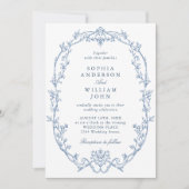 Elegante Victoriaans  Floral Dusty Blue Wedding Kaart (Voorkant)