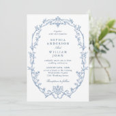 Elegante Victoriaans  Floral Dusty Blue Wedding Kaart (Staand voorkant)