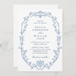 Elegante Victoriaans Floral Dusty Blue Wedding Kaart
