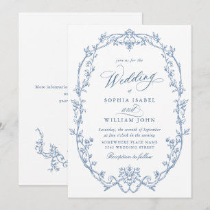 Elegante Victoriaans Floral Dusty Blue Wedding Kaart