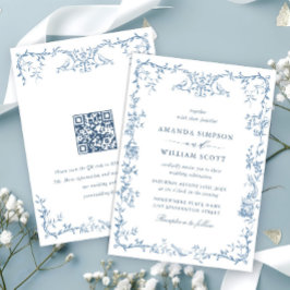 Elegante Victoriaans  Floral Dusty Blue Wedding Kaart