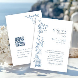 Elegante Victoriaans  Floral Dusty Blue Wedding Kaart