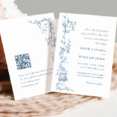 Elegante Victoriaans  Floral Dusty Blue Wedding Kaart