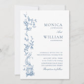 Elegante Victoriaans  Floral Dusty Blue Wedding Kaart (Voorkant)