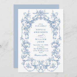 Elegante Victoriaans  Floral Dusty Blue Wedding Kaart