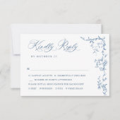 Elegante Victoriaans Floral Dusty Blue Wedding RSVP Kaartje (Voorkant)