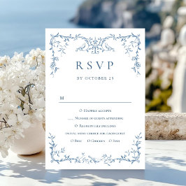 Elegante Victoriaans  Floral Dusty Blue Wedding RSVP Kaartje