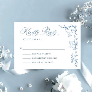 Elegante Victoriaans Floral Dusty Blue Wedding RSVP Kaartje