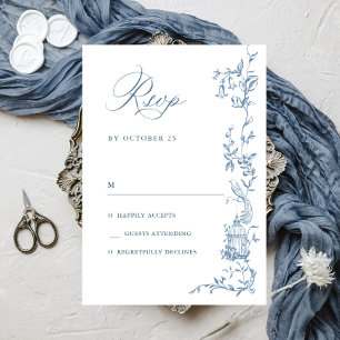 Elegante Victoriaans  Floral Dusty Blue Wedding RSVP Kaartje