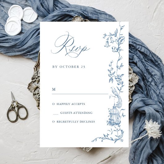 Elegante Victoriaans Floral Dusty Blue Wedding RSVP Kaartje
