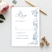 Elegante Victoriaans Floral Dusty Blue Wedding RSVP Kaartje