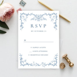 Elegante Victoriaans  Floral Dusty Blue Wedding RSVP Kaartje