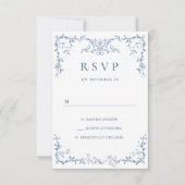 Elegante Victoriaans Floral Dusty Blue Wedding RSVP Kaartje (Voorkant)