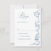 Elegante Victoriaans Floral Dusty Blue Wedding RSVP Kaartje (Voorkant)