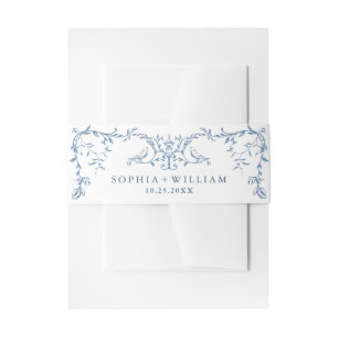 Elegante Victoriaans  Floral Dusty Blue Wedding Uitnodigingen Wikkel