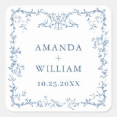 Elegante Victoriaans  Floral Dusty Blue Wedding Vierkante Sticker (Voorkant)