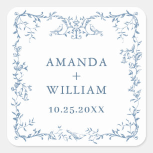 Elegante Victoriaans  Floral Dusty Blue Wedding Vierkante Sticker