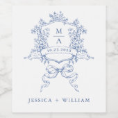 Elegante Victoriaans  Floral Dusty Blue Wedding Wijn Etiket (Enkel label)