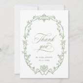 Elegante Victoriaans Floral Sage Green Wedding Bedankkaart (Voorkant)
