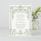 Elegante Victoriaans Floral Sage Green Wedding Kaart (Staand voorkant)