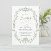 Elegante Victoriaans  Floral Sage Green Wedding Kaart (Staand voorkant)