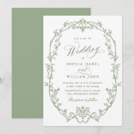 Elegante Victoriaans  Floral Sage Green Wedding Kaart