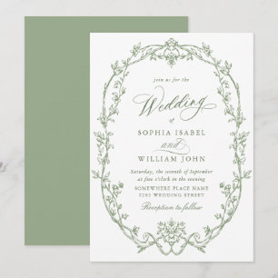 Elegante Victoriaans Floral Sage Green Wedding Kaart