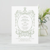 Elegante Victoriaans Floral Sage Green Wedding Kaart (Staand voorkant)