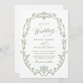 Elegante Victoriaans  Floral Sage Green Wedding Kaart