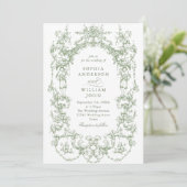 Elegante Victoriaans Floral Sage Green Wedding Kaart (Staand voorkant)
