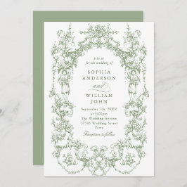 Elegante Victoriaans  Floral Sage Green Wedding Kaart