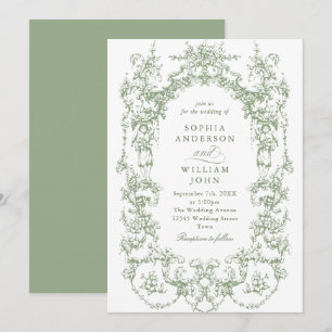 Elegante Victoriaans Floral Sage Green Wedding Kaart