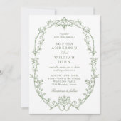 Elegante Victoriaans Floral Sage Green Wedding Kaart (Voorkant)
