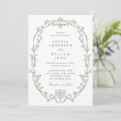 Elegante Victoriaans Floral Sage Green Wedding Kaart (Staand voorkant)