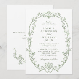 Elegante Victoriaans  Floral Sage Green Wedding Kaart