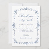 Elegante Victoriaans Franse Blauwe Bloemen Trouwfo Bedankkaart (Voorkant)
