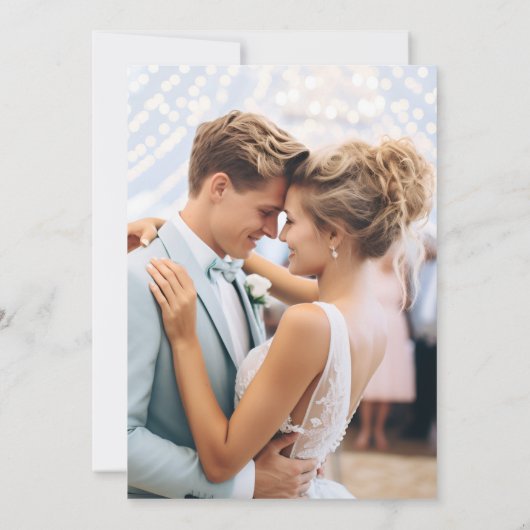 Elegante Victoriaans Franse Blauwe Bloemen Trouwfo Bedankkaart (Achterkant)