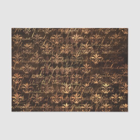 Elegante Victoriaans gotische bruine Damask Tissue Tissuepapier (Voorkant)