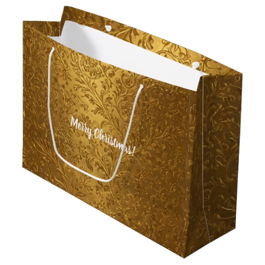 Elegante Victoriaans Gouden Bloemen Kerst Groot Cadeauzakje (Voorkant Gekanteld)