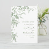 Elegante Victoriaans groene Franse Bloemen bruilof Save The Date (Staand voorkant)