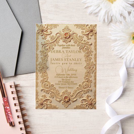 Elegante Victoriaans kant |  gouden bruiloft Vellum Uitnodigingen (Huwelijk)