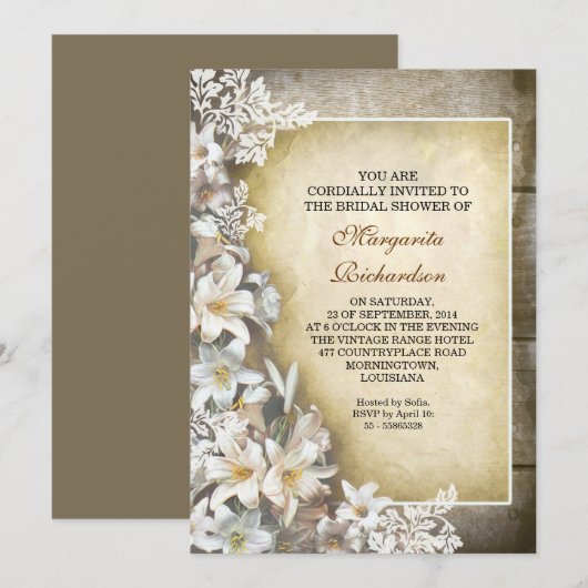 Elegante Victoriaans Lelies Bruids Douche Uitnodig Kaart (Voorkant / Achterkant)