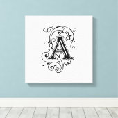 Elegante Victoriaans letter A Monogram Canvas Afdruk (Insitu (Houten vloer))
