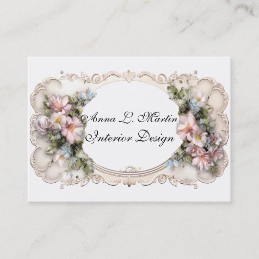 Elegante Victoriaans Lijsten roze en blauwe bloeme Visitekaartje (Voorkant)