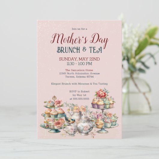 Elegante Victoriaans Moederdag Brunch Tea Party Kaart (Staand voorkant)