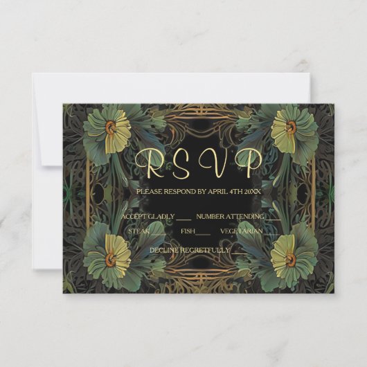 Elegante Victoriaans moody dark botanical RSVP Kaartje (Voorkant)