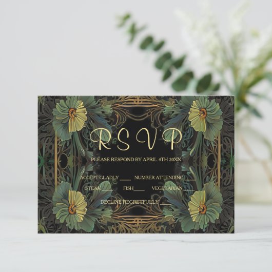 Elegante Victoriaans moody dark botanical RSVP Kaartje (Staand voorkant)