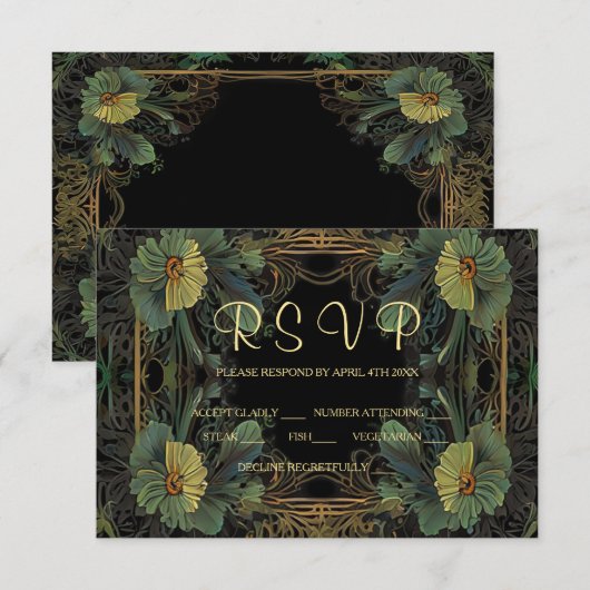 Elegante Victoriaans moody dark botanical RSVP Kaartje (Voorkant / Achterkant)